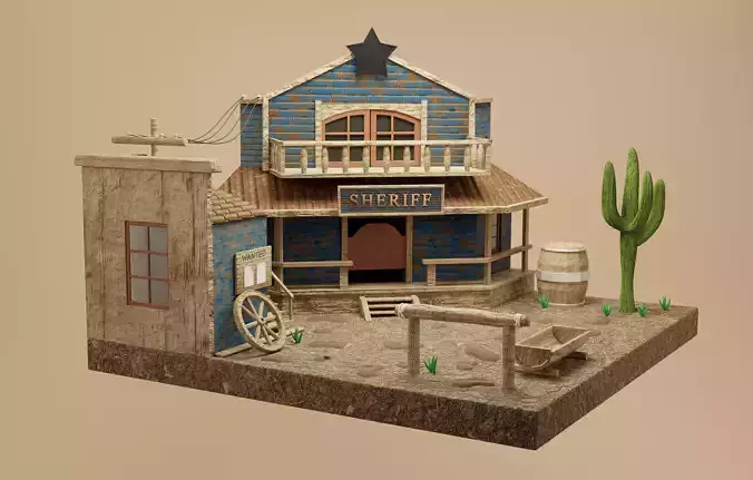 Western town with houes of the sheriff