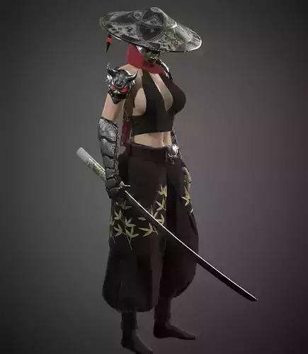 Modern ninja girl Low-poly 3D model