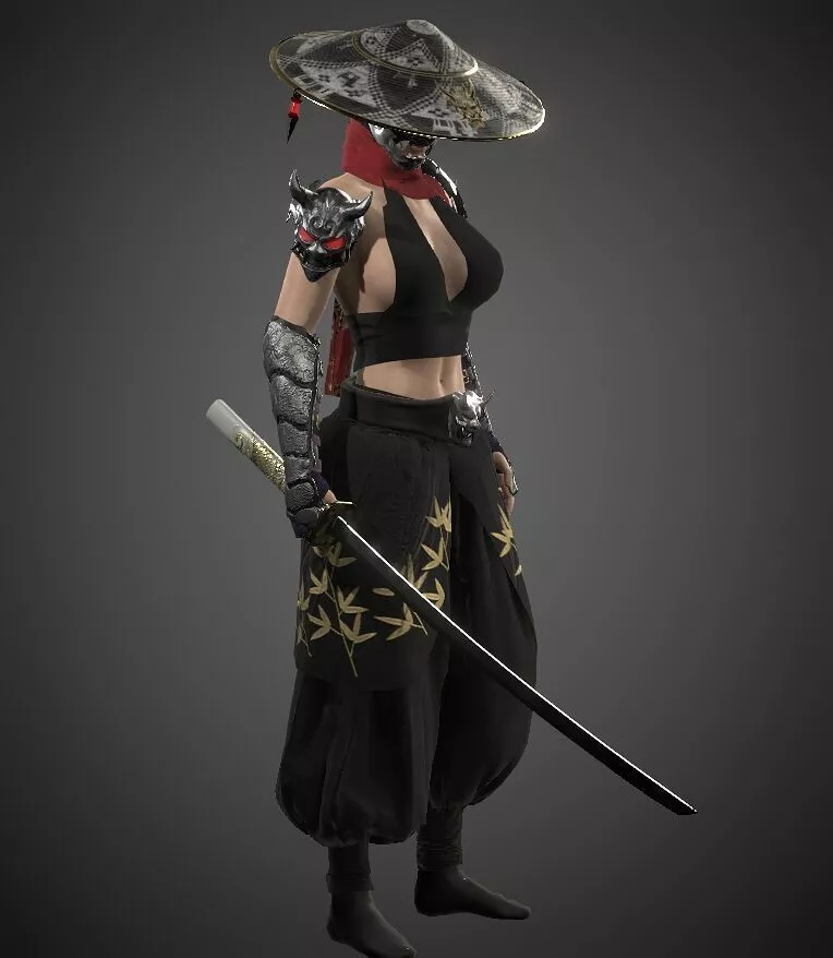 Modern ninja girl Low-poly 3D model