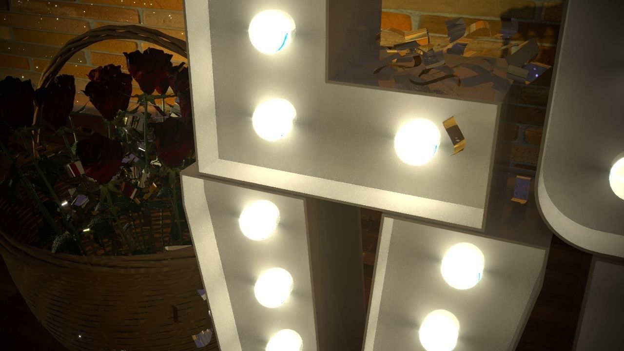 LOVE letters with lamps and a busket with roses 3D model_2