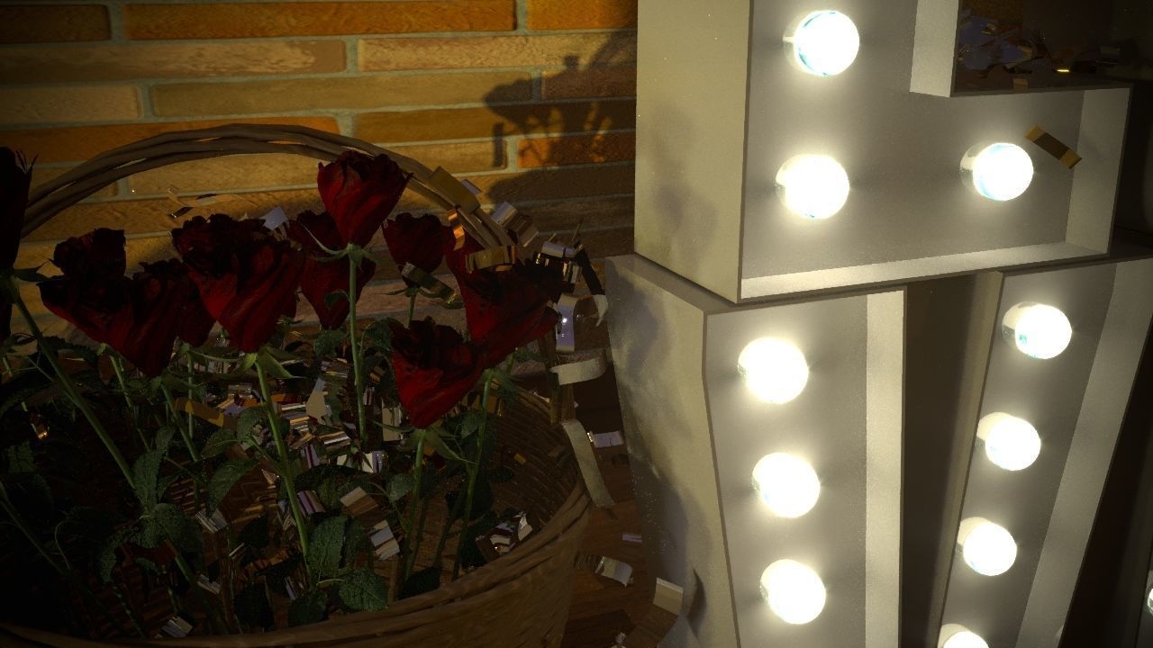 LOVE letters with lamps and a busket with roses 3D model_3