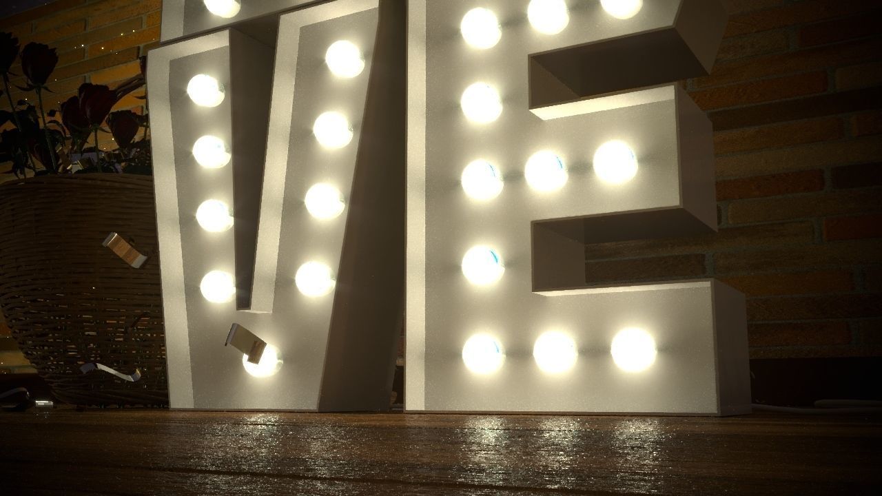 LOVE letters with lamps and a busket with roses 3D model_4