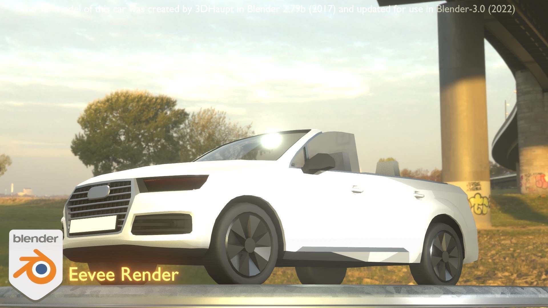 City Car 19 SUV Cabrio Open Type-B White Low-poly 3D model_2