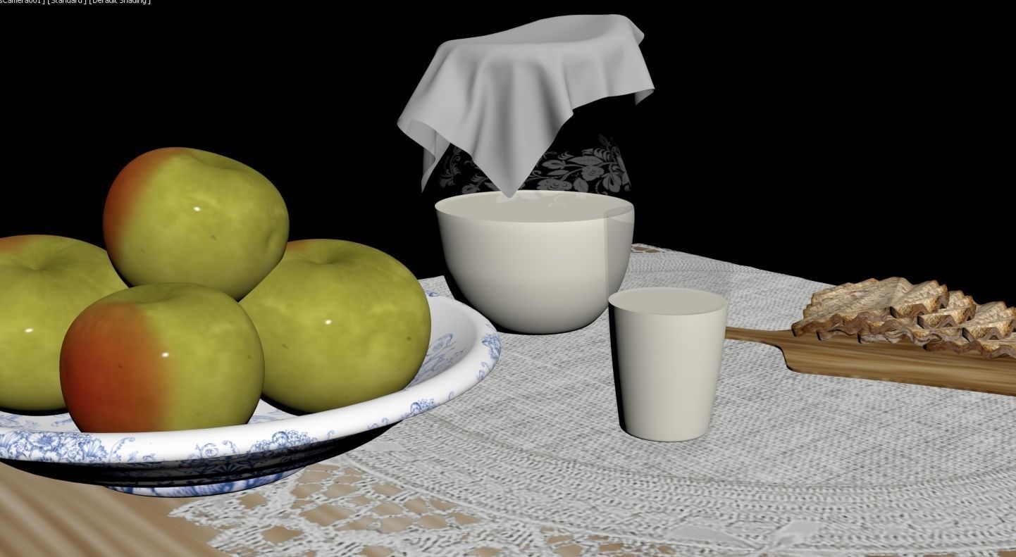 Kitchen design set on the  wooden table  3D model_1