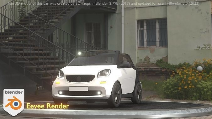 City Car 23 Small Convertible Open Type-E White  Low-poly 3D model