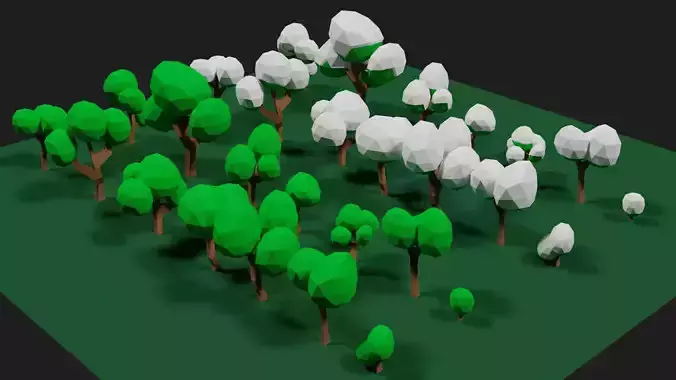 Lowpoly Tree Set trees in field