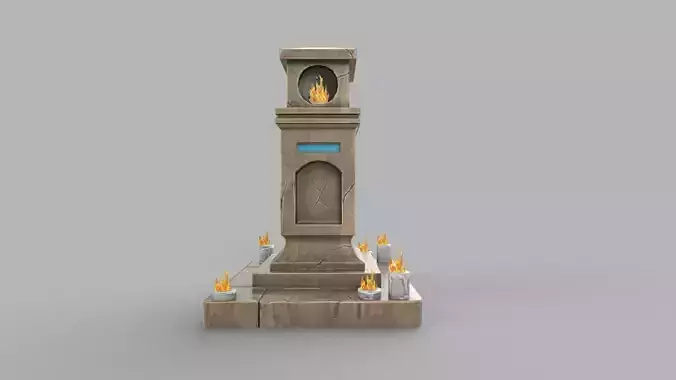Tombstone clock tower with candles on top