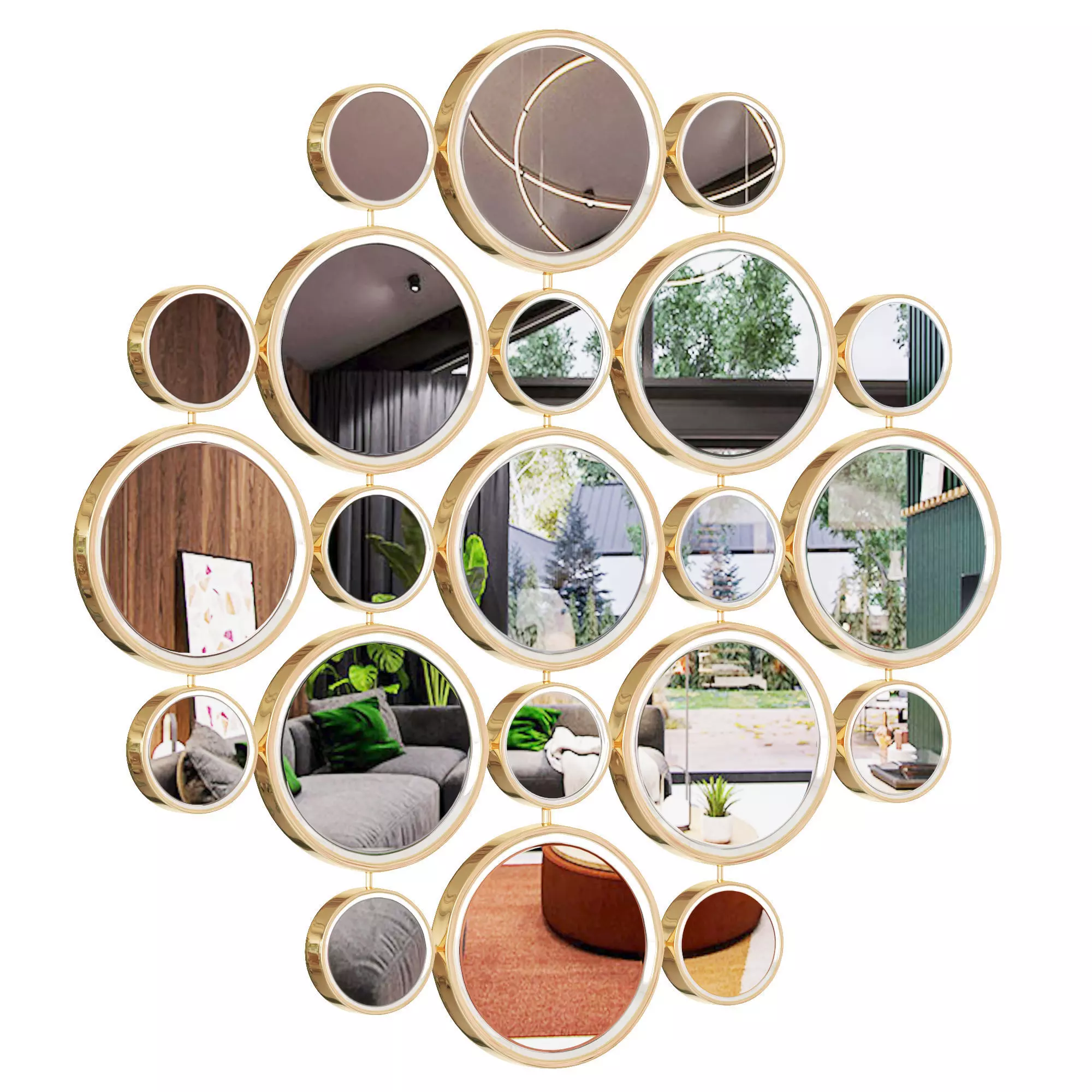 Myrtle Multi-Circle Wall Mirror Gold 3D model