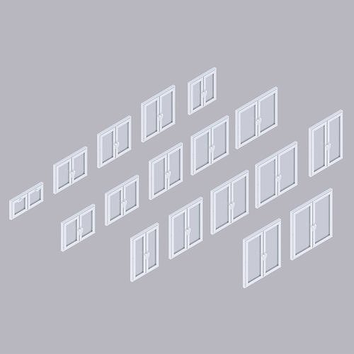 Set of low-poly bivalve windows Low-poly 3D model