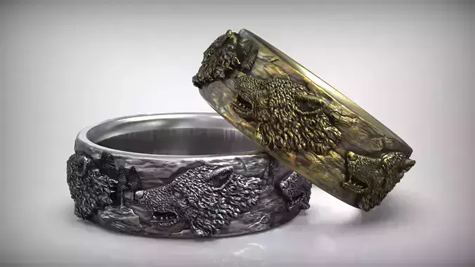 Wolf Head Ring Wild Nature Wedding Band 3D print model