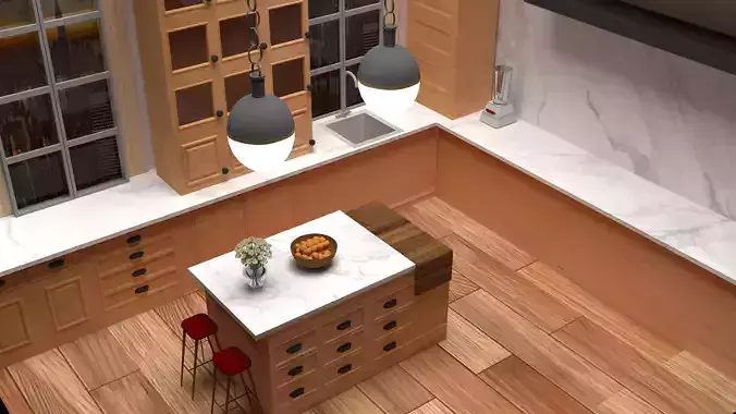house kitchen with wooden floors and counter tops