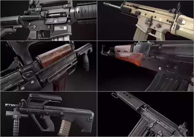 Modern AAA Rifle Pack Game Ready PBR Low-poly 3D model