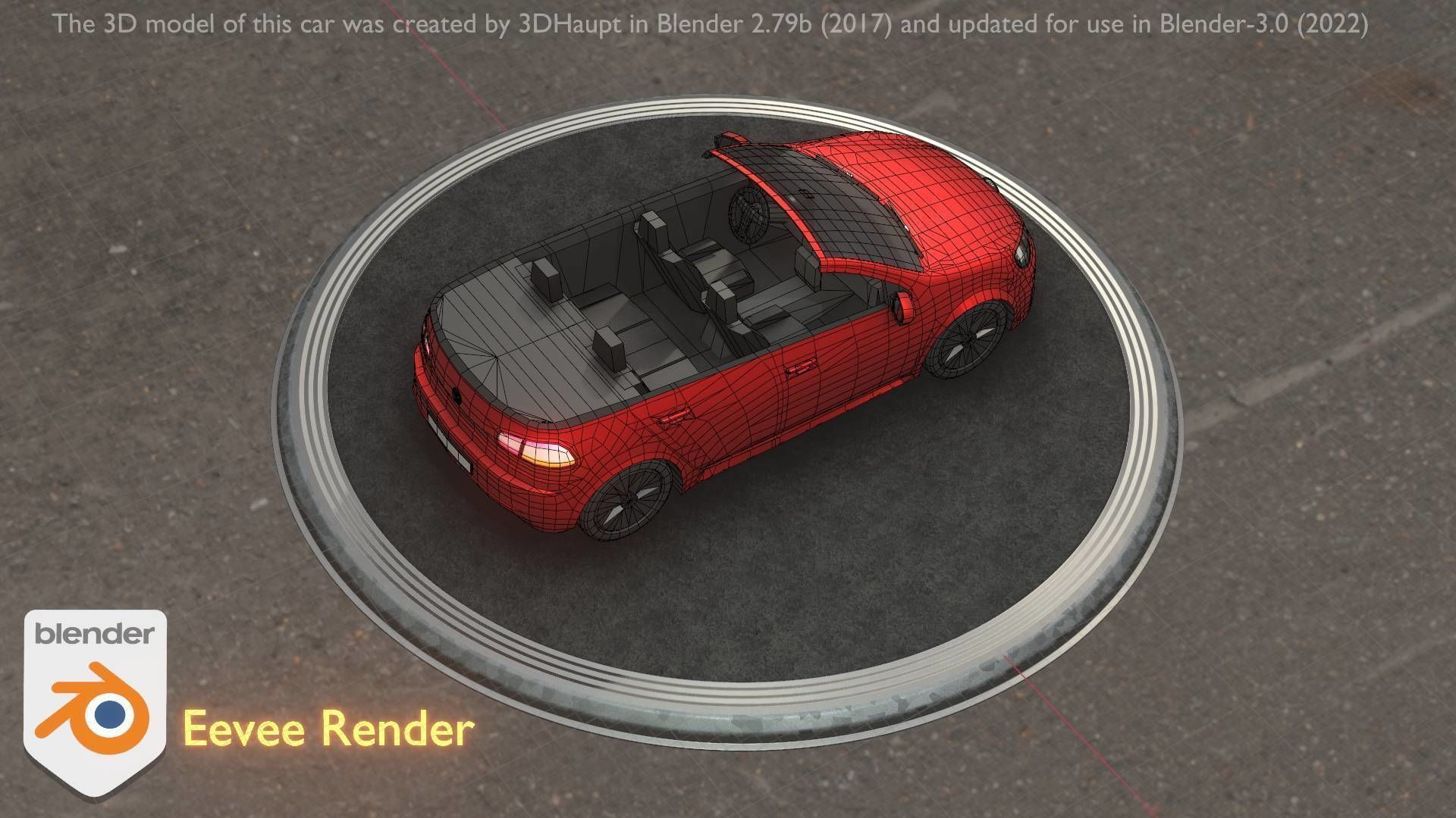 City Car 27 Compact Class Convertible Open Type-C Red Low-poly 3D model_18