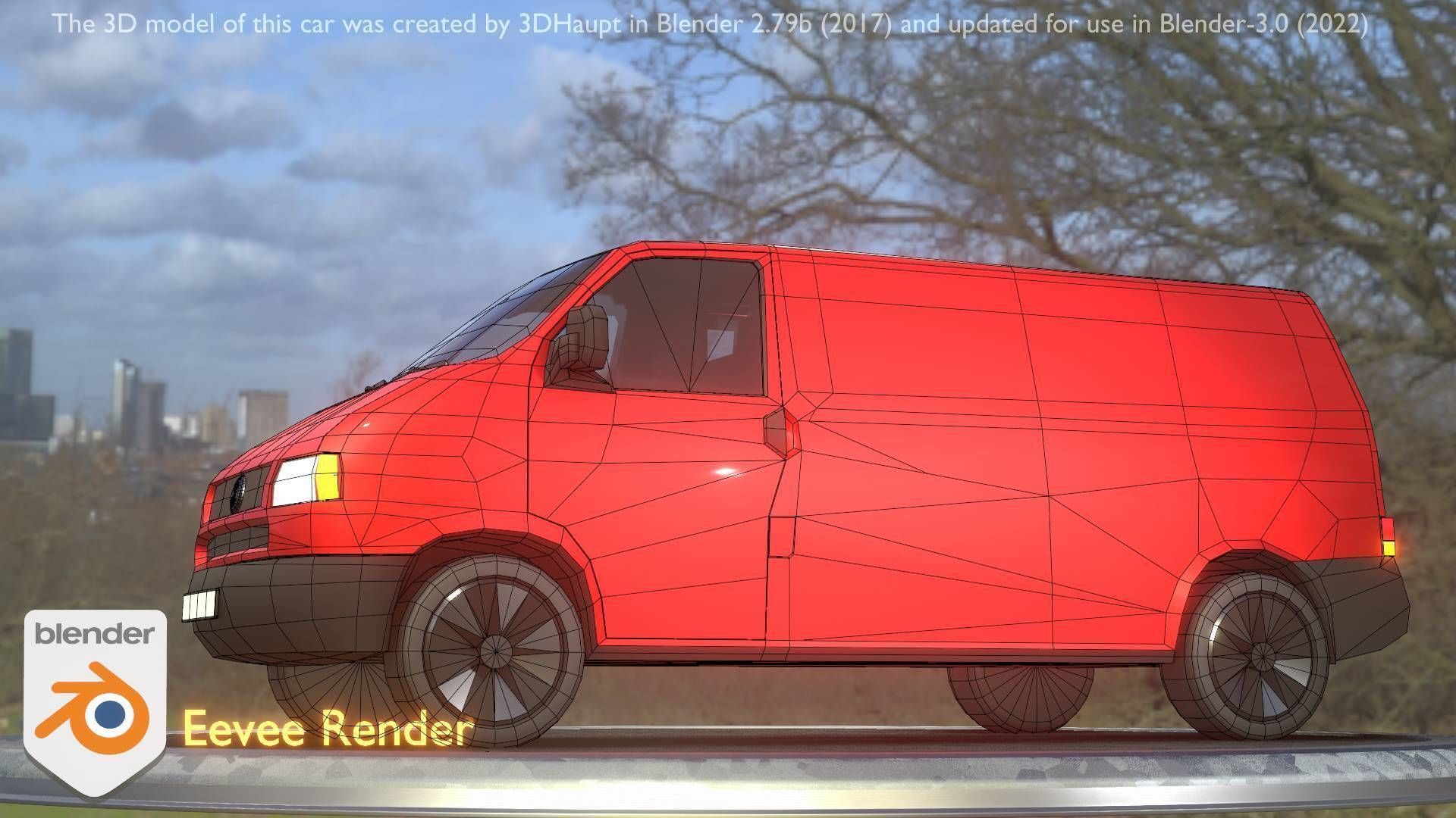City Car 29 Commercial Transporter Type-C Red Low-poly 3D model_96