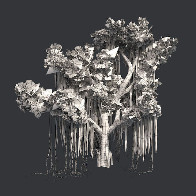 American Sycamore - Chinese Banyan Tree Bundle Low-poly 3D model_7
