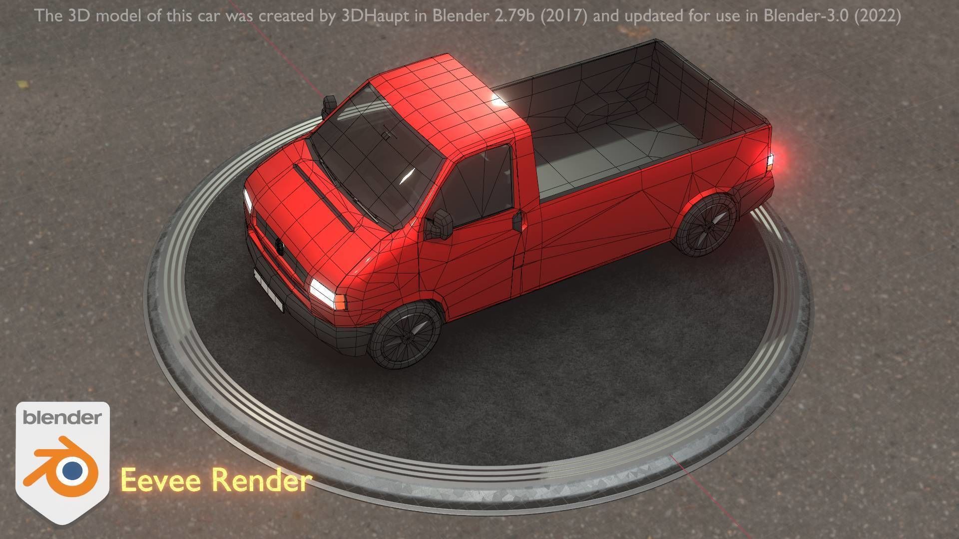 City Car 30 Commercial Pickup 3500 Type-C Red Low-poly 3D model_28