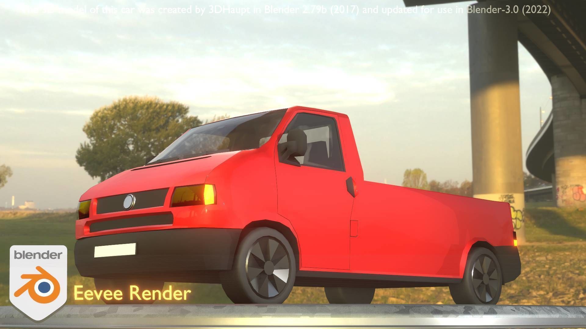 City Car 30 Commercial Pickup 3500 Type-C Red Low-poly 3D model_7
