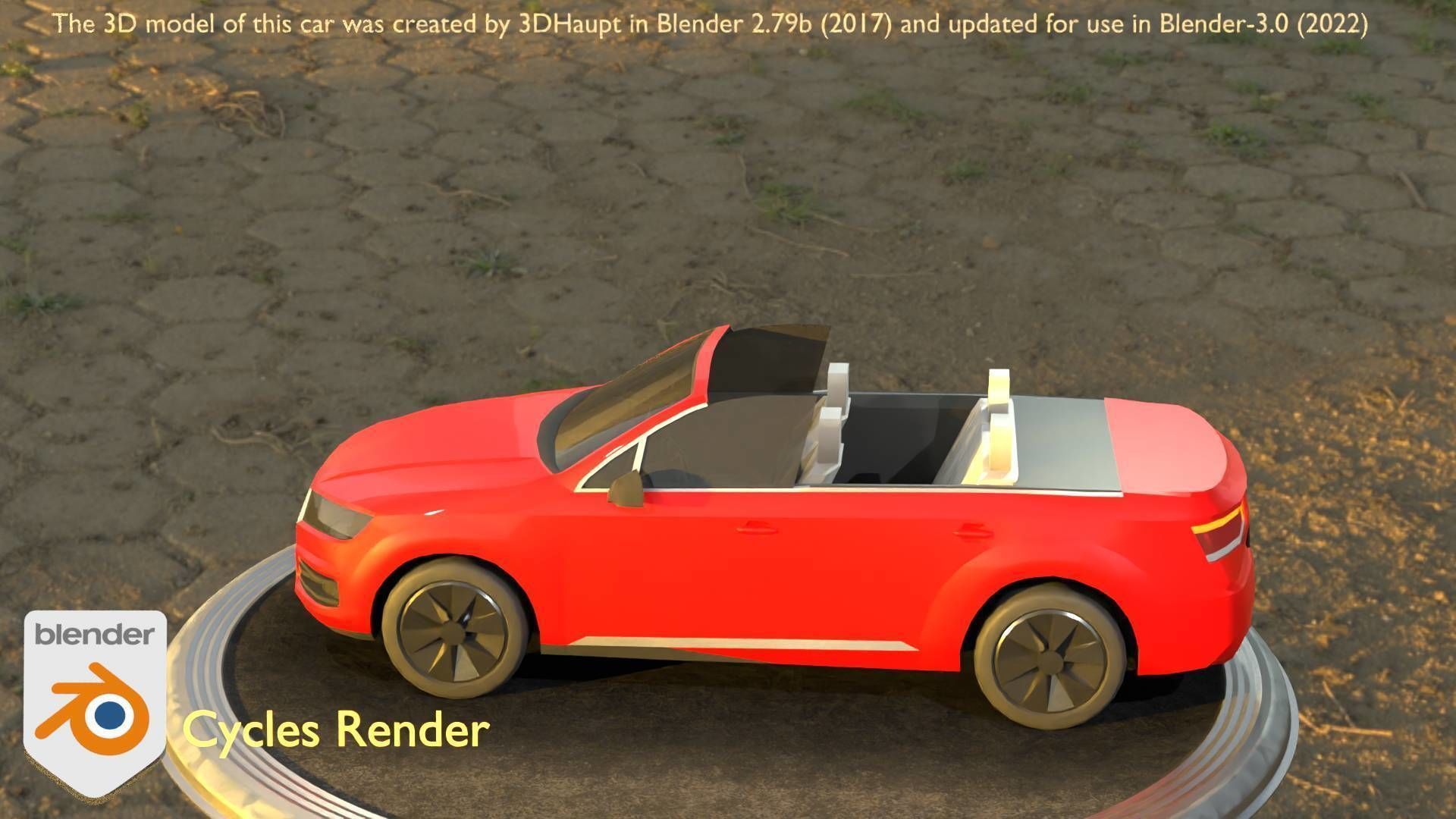 City Car 32 SUV Cabrio Open Type-B Red Low-poly 3D model_10