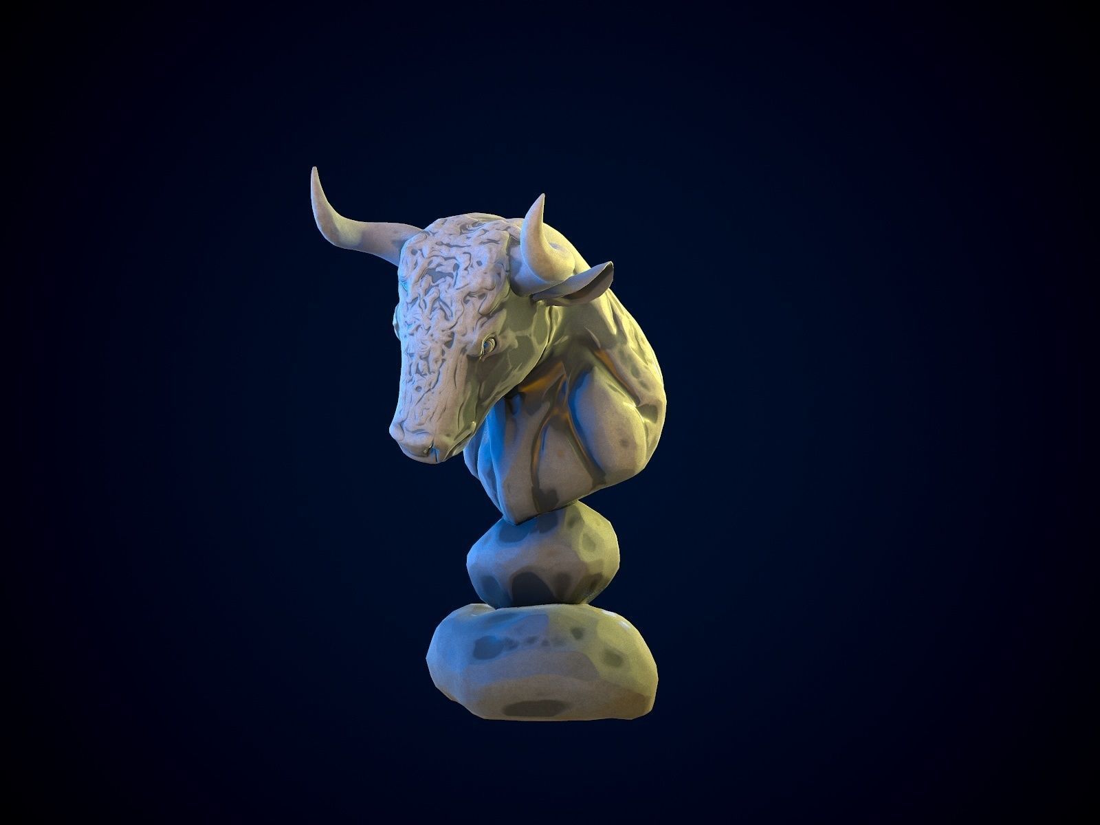 BULL gameready head on rock Low-poly 3D model_8