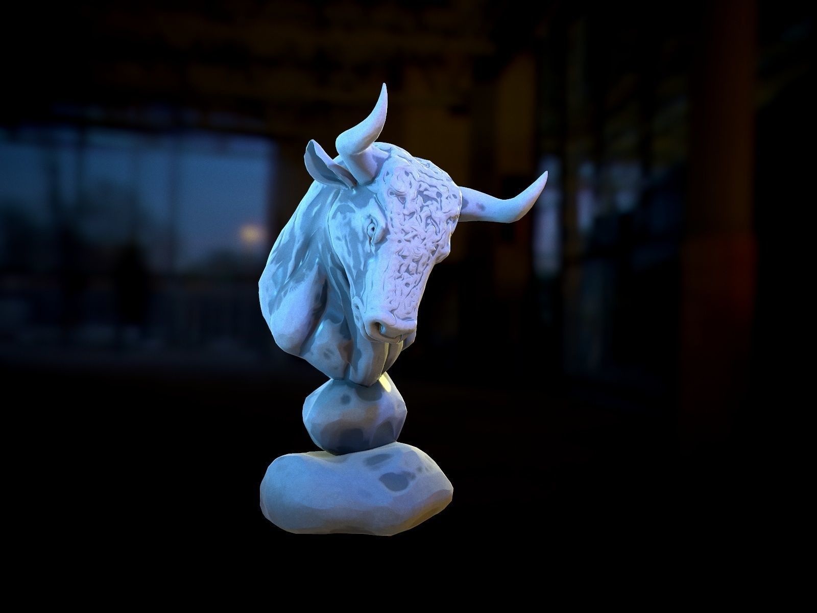 BULL gameready head on rock Low-poly 3D model_1