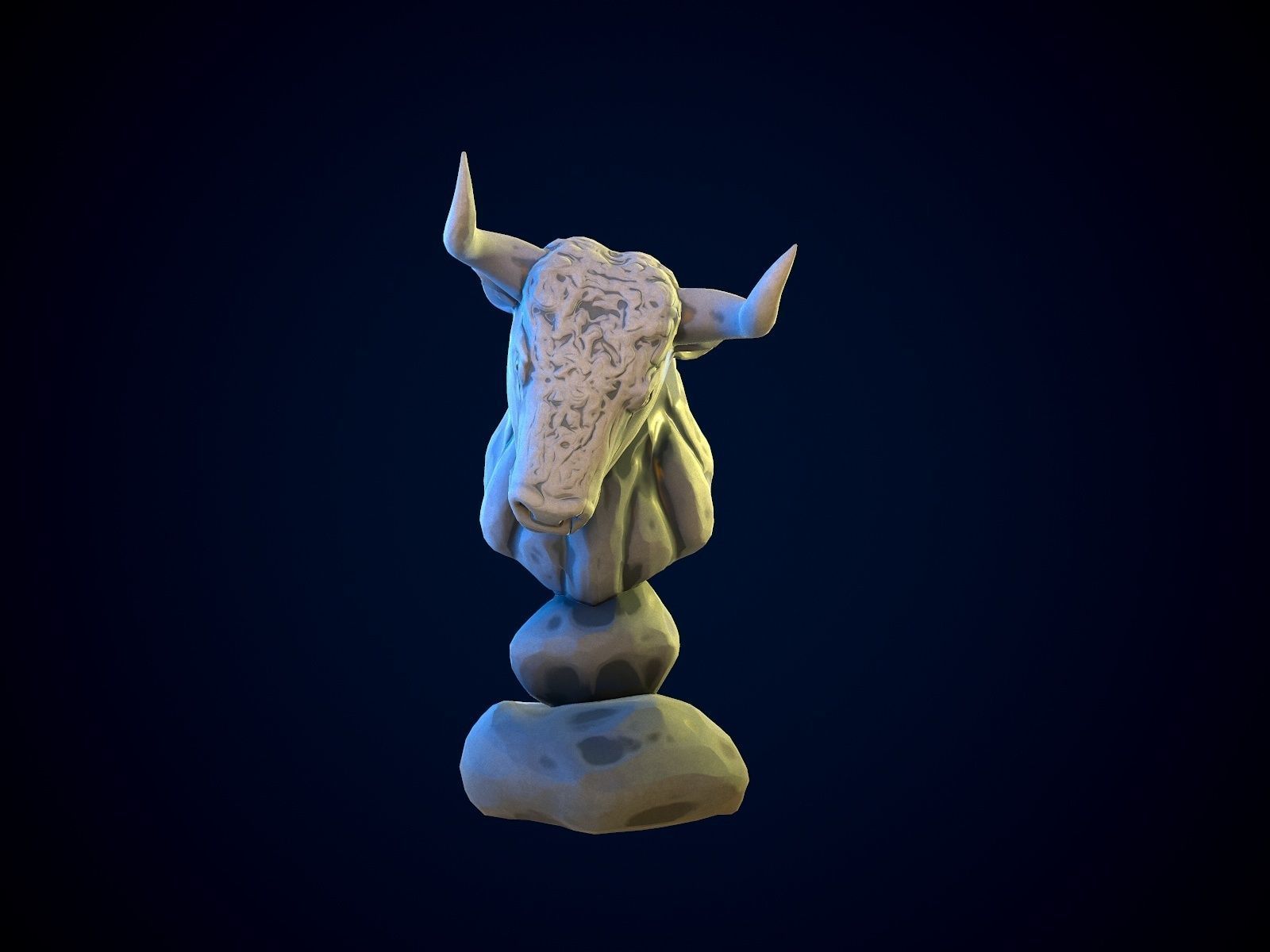 BULL gameready head on rock Low-poly 3D model_2
