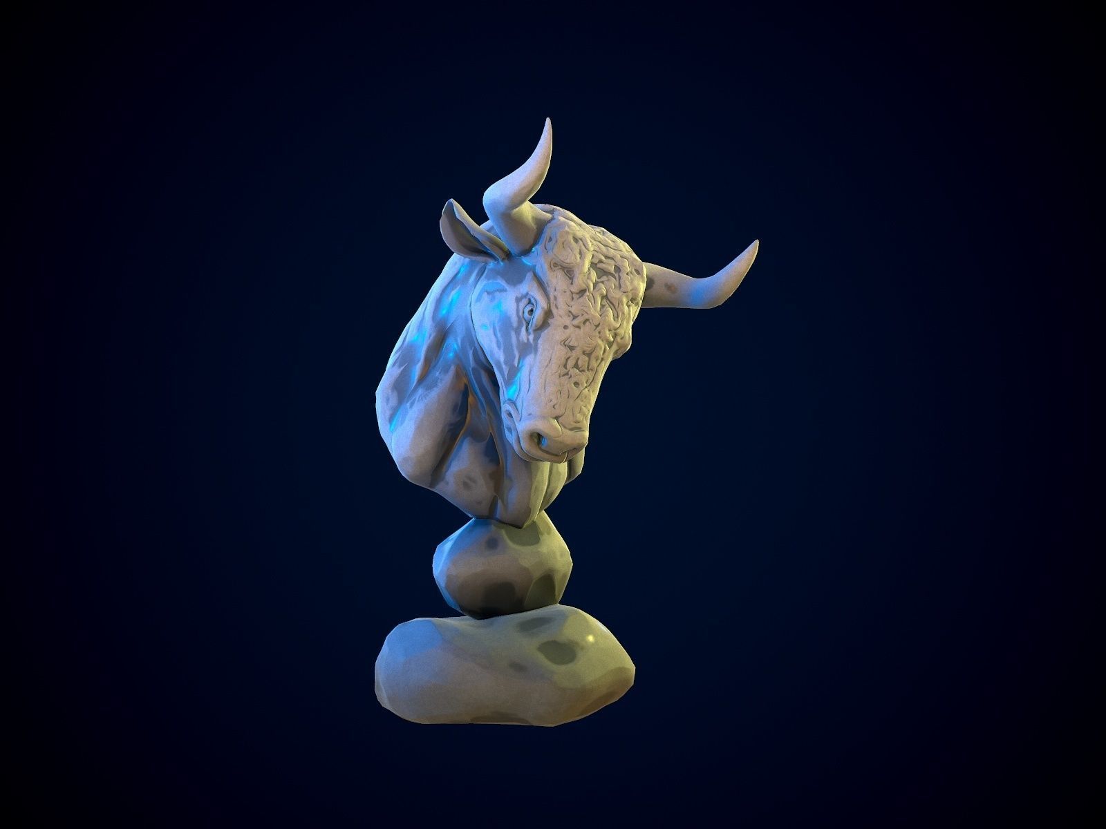 BULL gameready head on rock Low-poly 3D model_3
