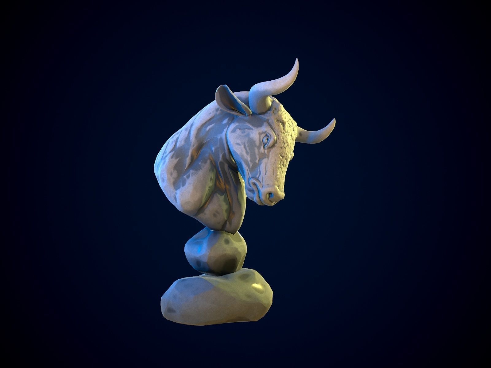 BULL gameready head on rock Low-poly 3D model_4