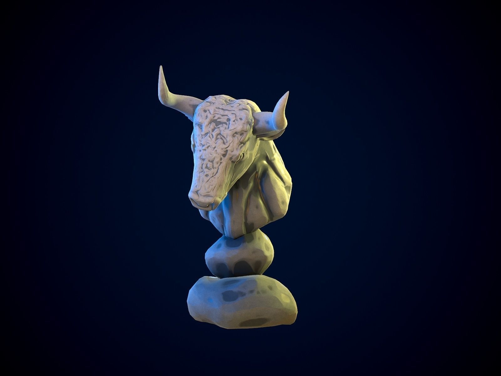 BULL gameready head on rock Low-poly 3D model_9