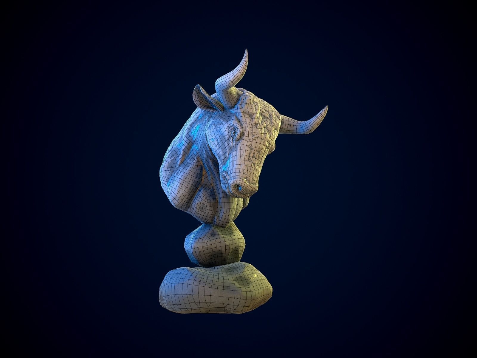 BULL gameready head on rock Low-poly 3D model_10