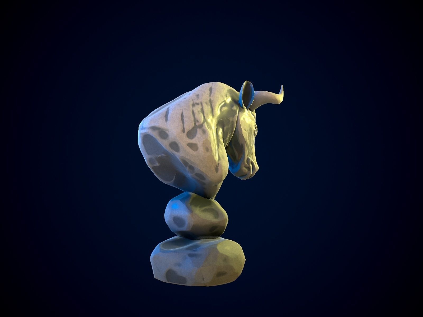 BULL gameready head on rock Low-poly 3D model_6