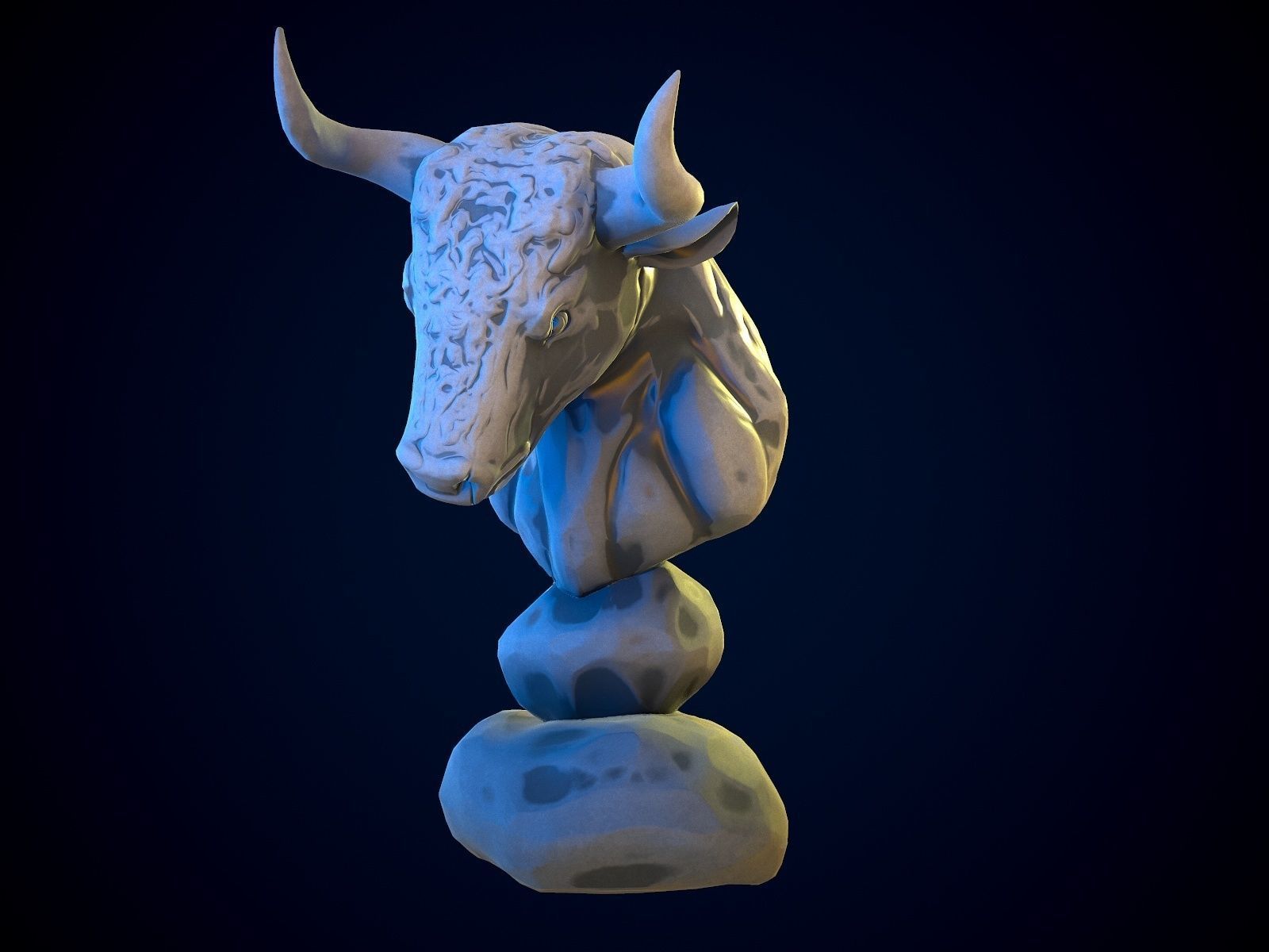 BULL gameready head on rock Low-poly 3D model_12