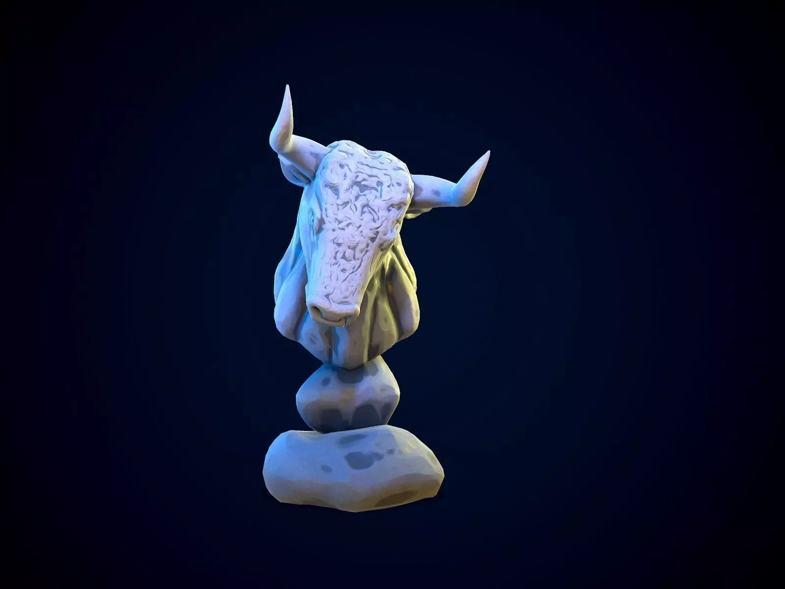 BULL gameready head on rock Low-poly 3D model_0