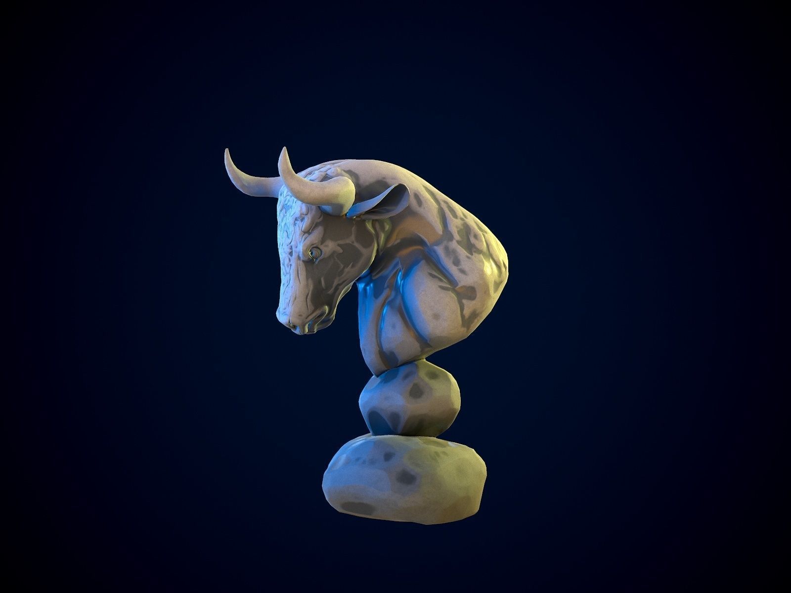 BULL gameready head on rock Low-poly 3D model_7