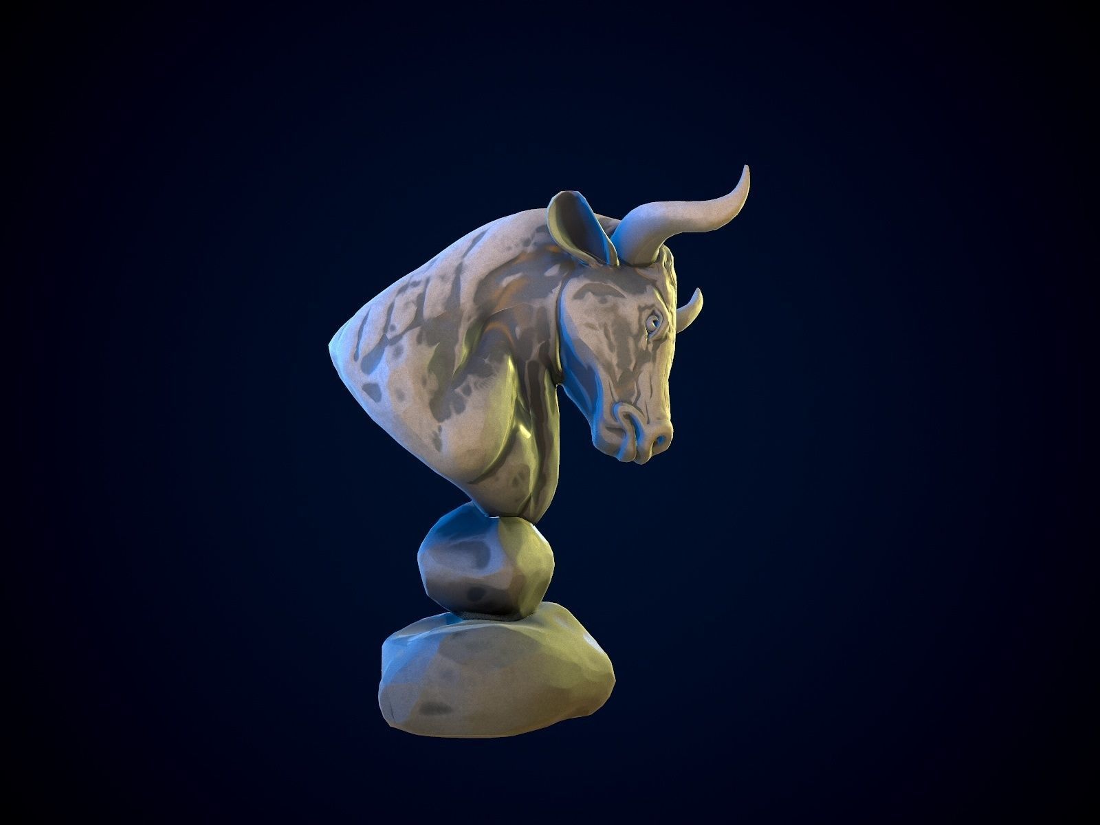 BULL gameready head on rock Low-poly 3D model_5