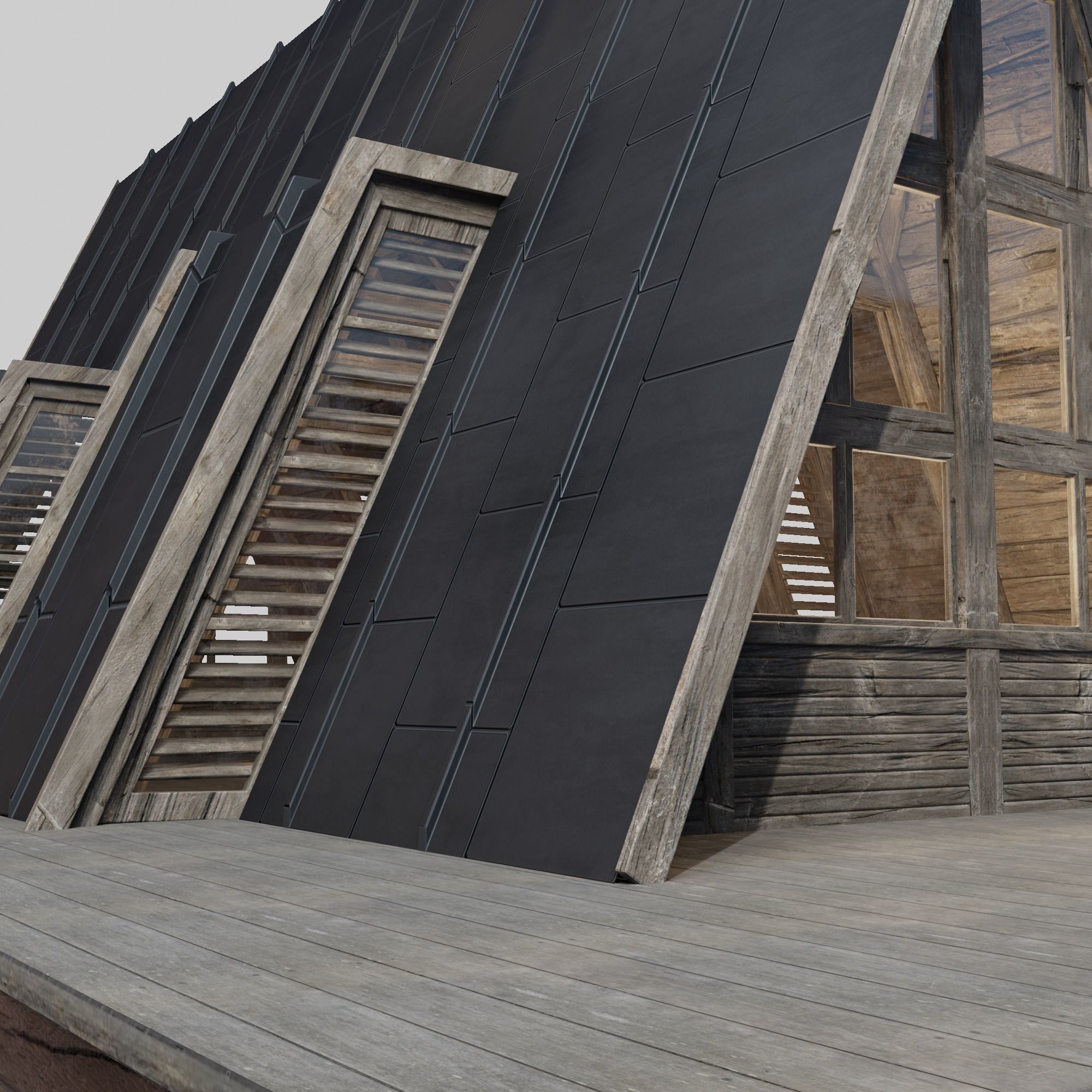 Triangular Wooden Modern House Low-poly 3D model_8
