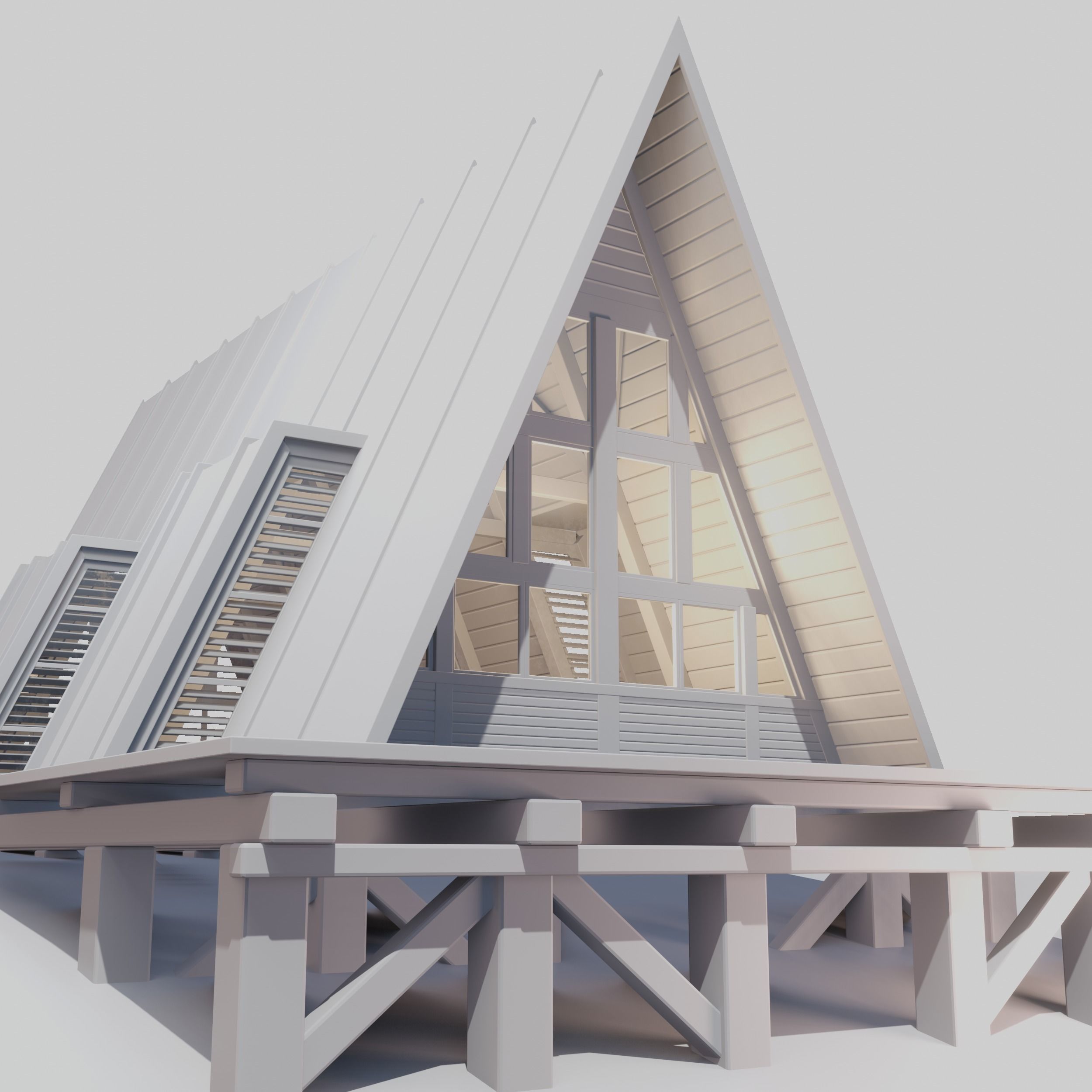 Triangular Wooden Modern House Low-poly 3D model_6