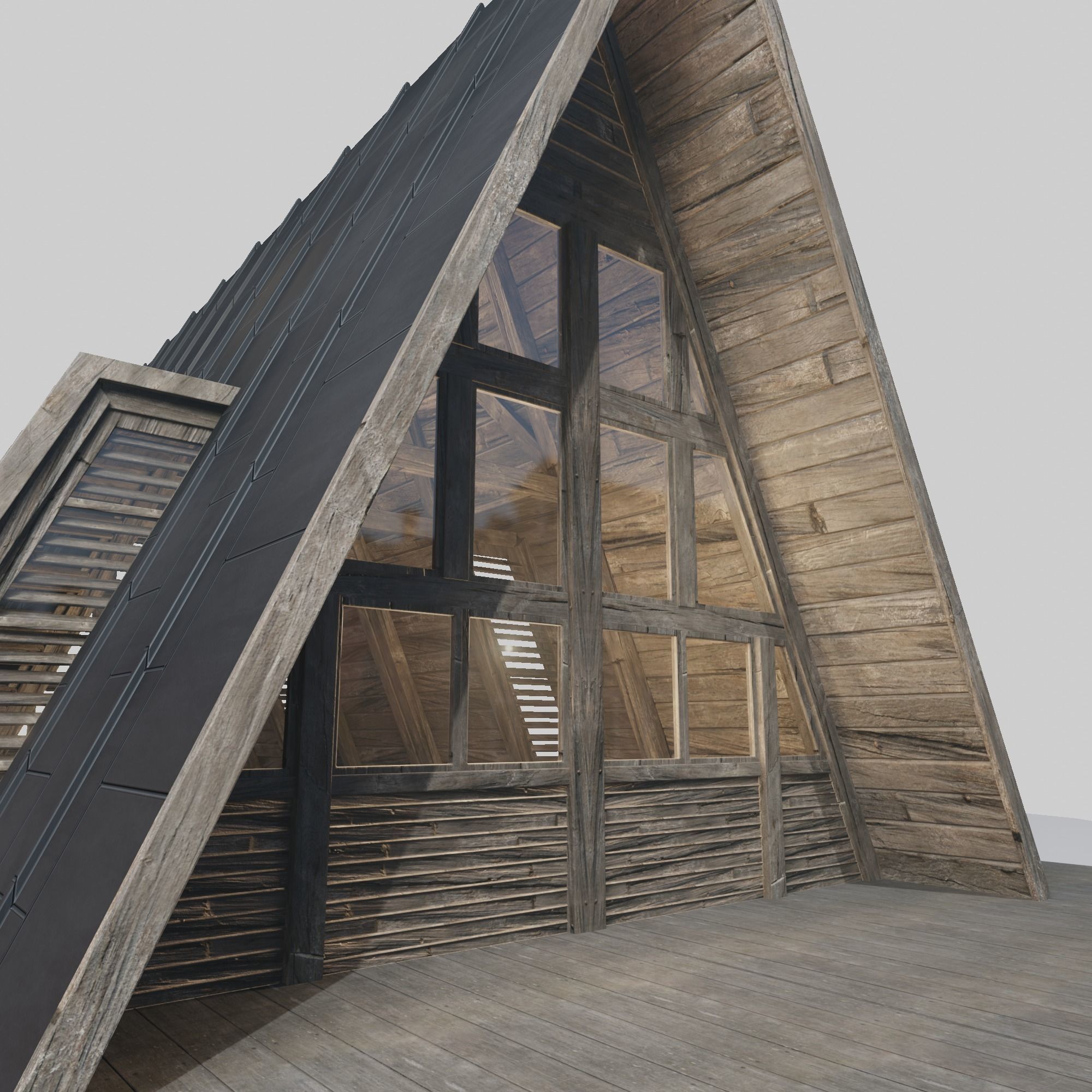 Triangular Wooden Modern House Low-poly 3D model_4