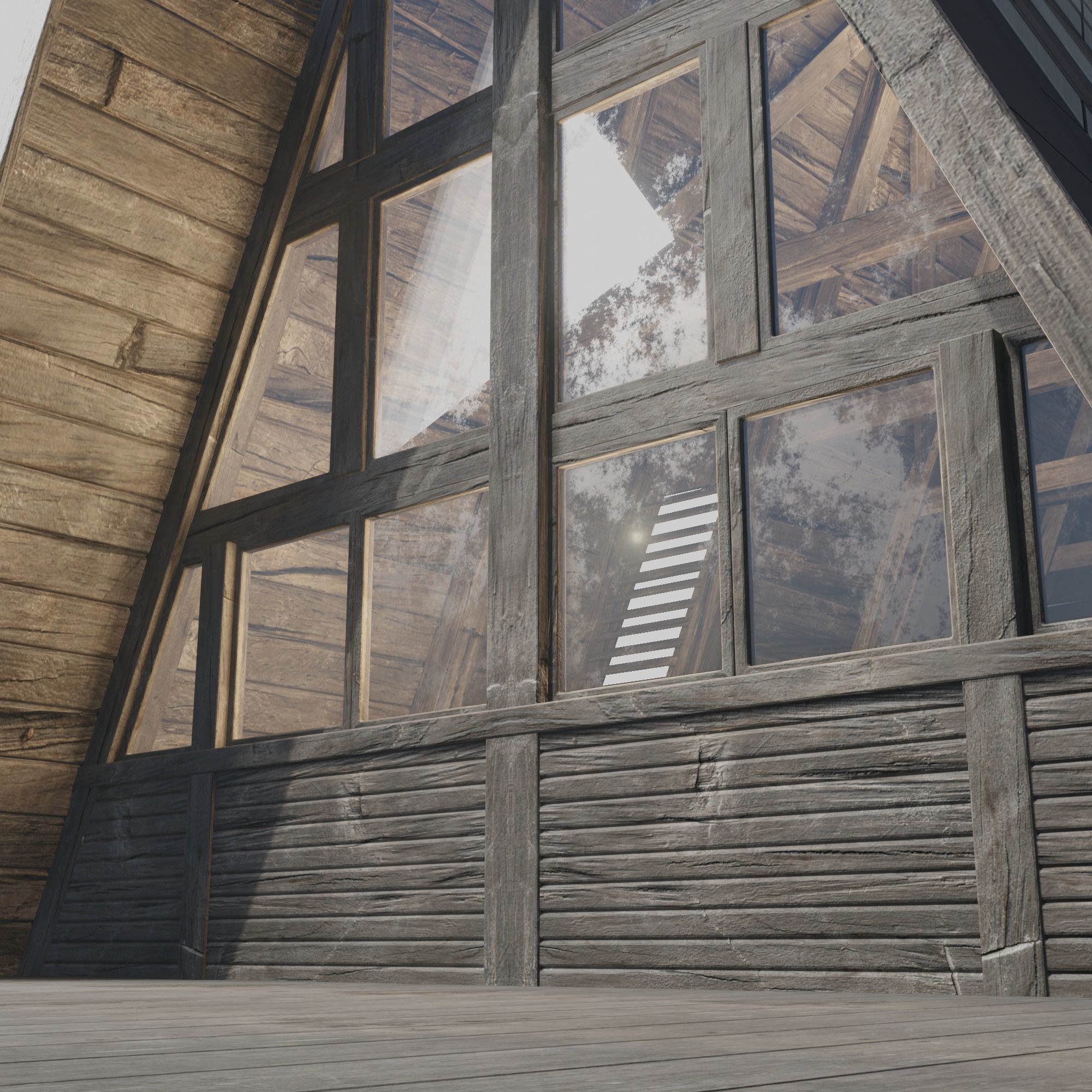 Triangular Wooden Modern House Low-poly 3D model_7