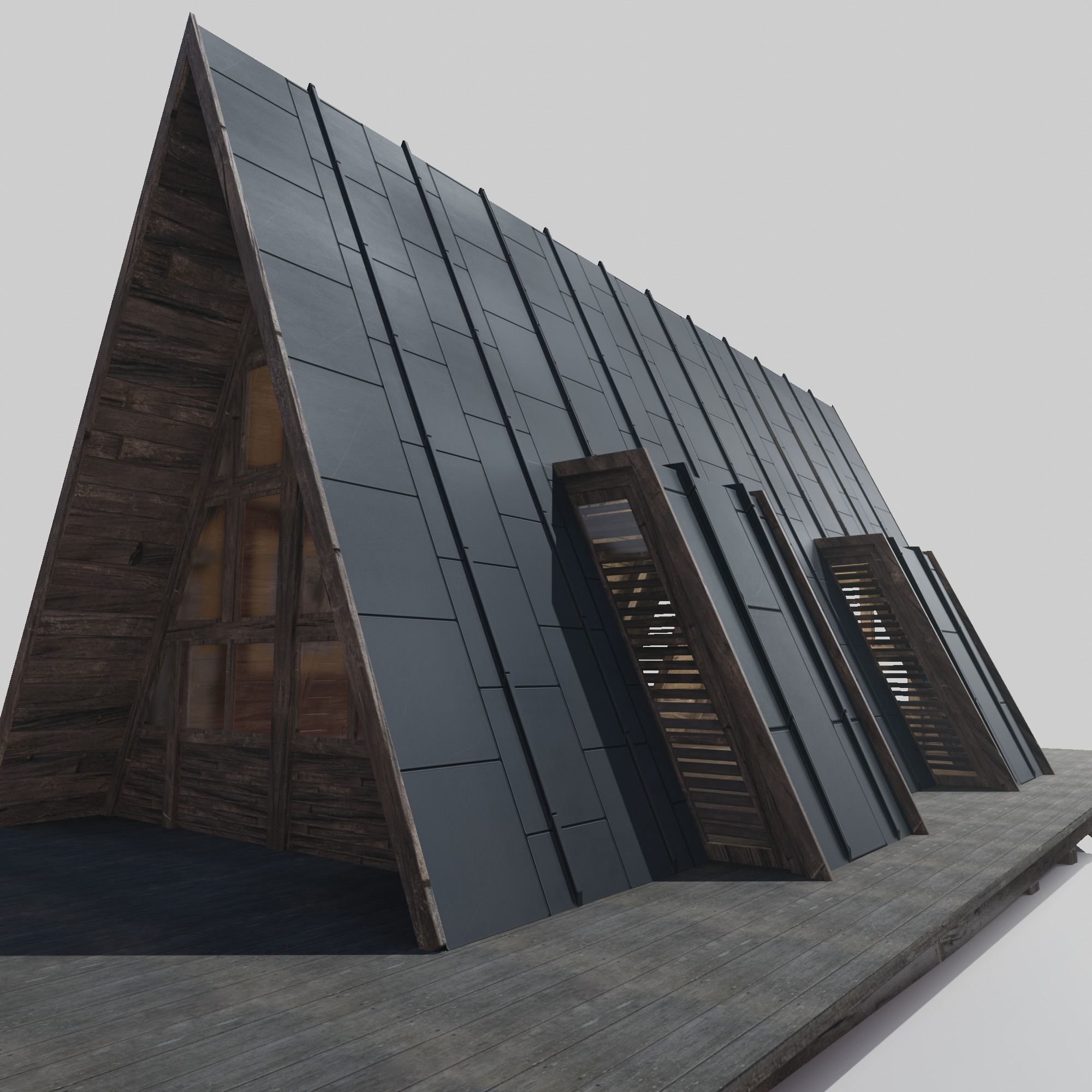 Triangular Wooden Modern House Low-poly 3D model_3