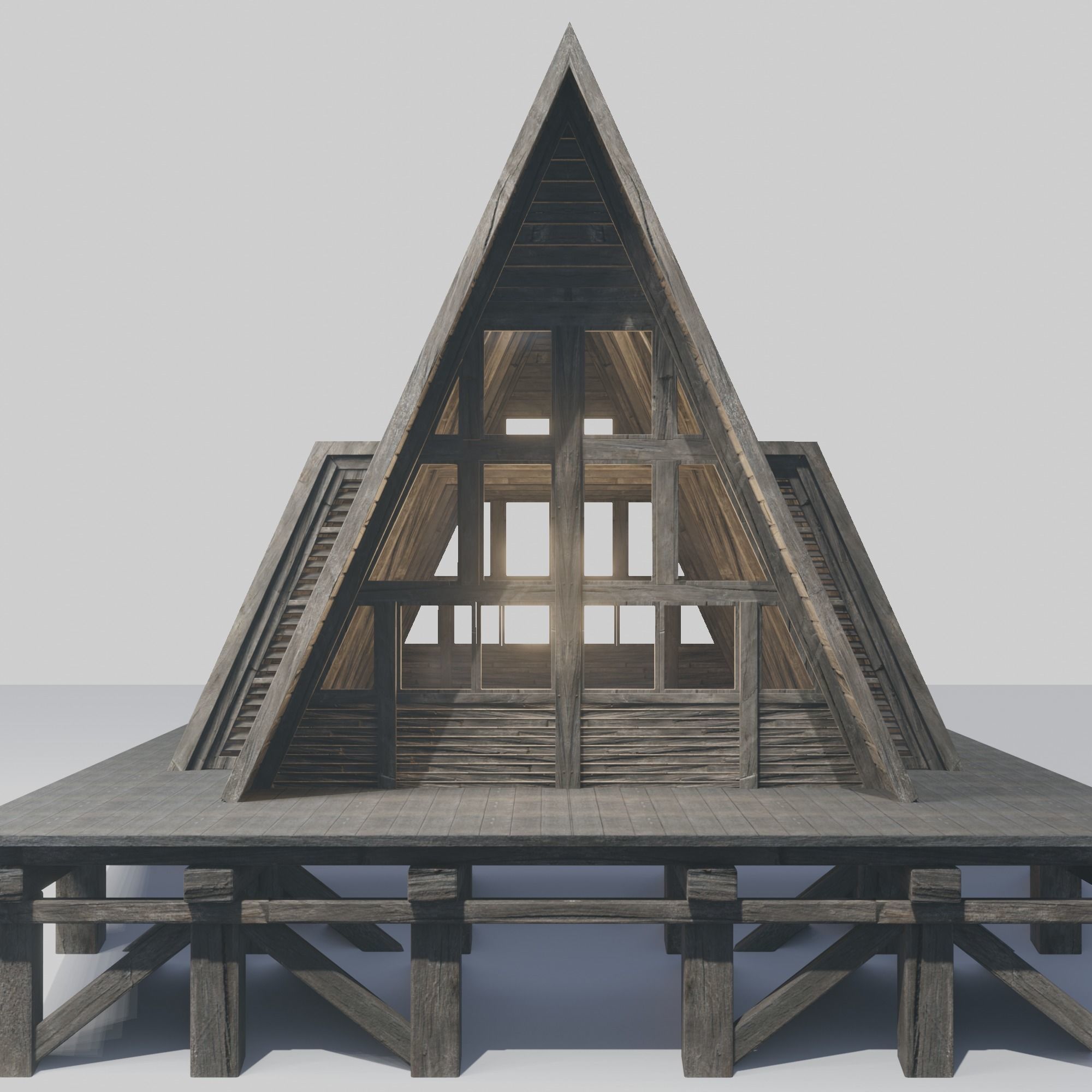 Triangular Wooden Modern House Low-poly 3D model_11