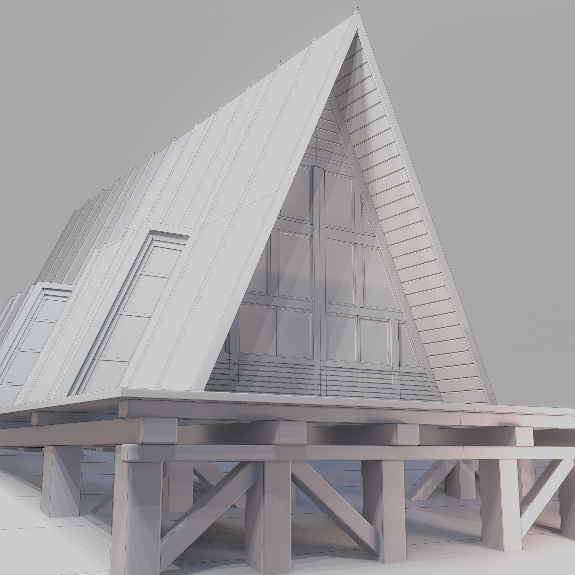 Triangular Wooden Modern House Low-poly 3D model_10