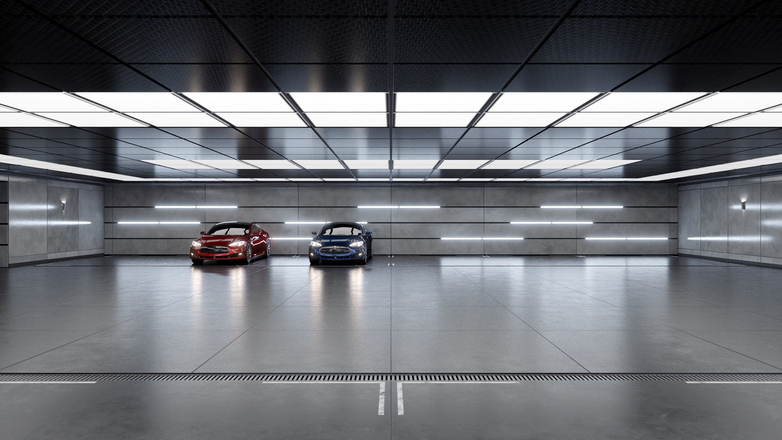 Modern Underground Car Garage 3D model_4