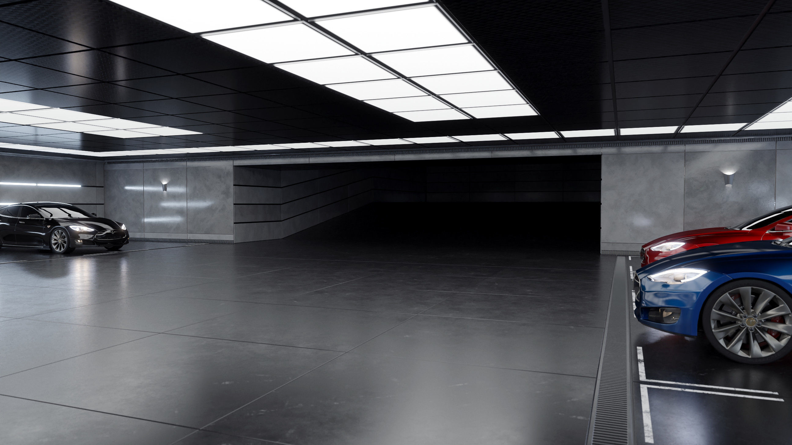 Modern Underground Car Garage 3D model_2