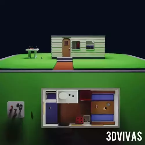 A Caravan house with table and chairs