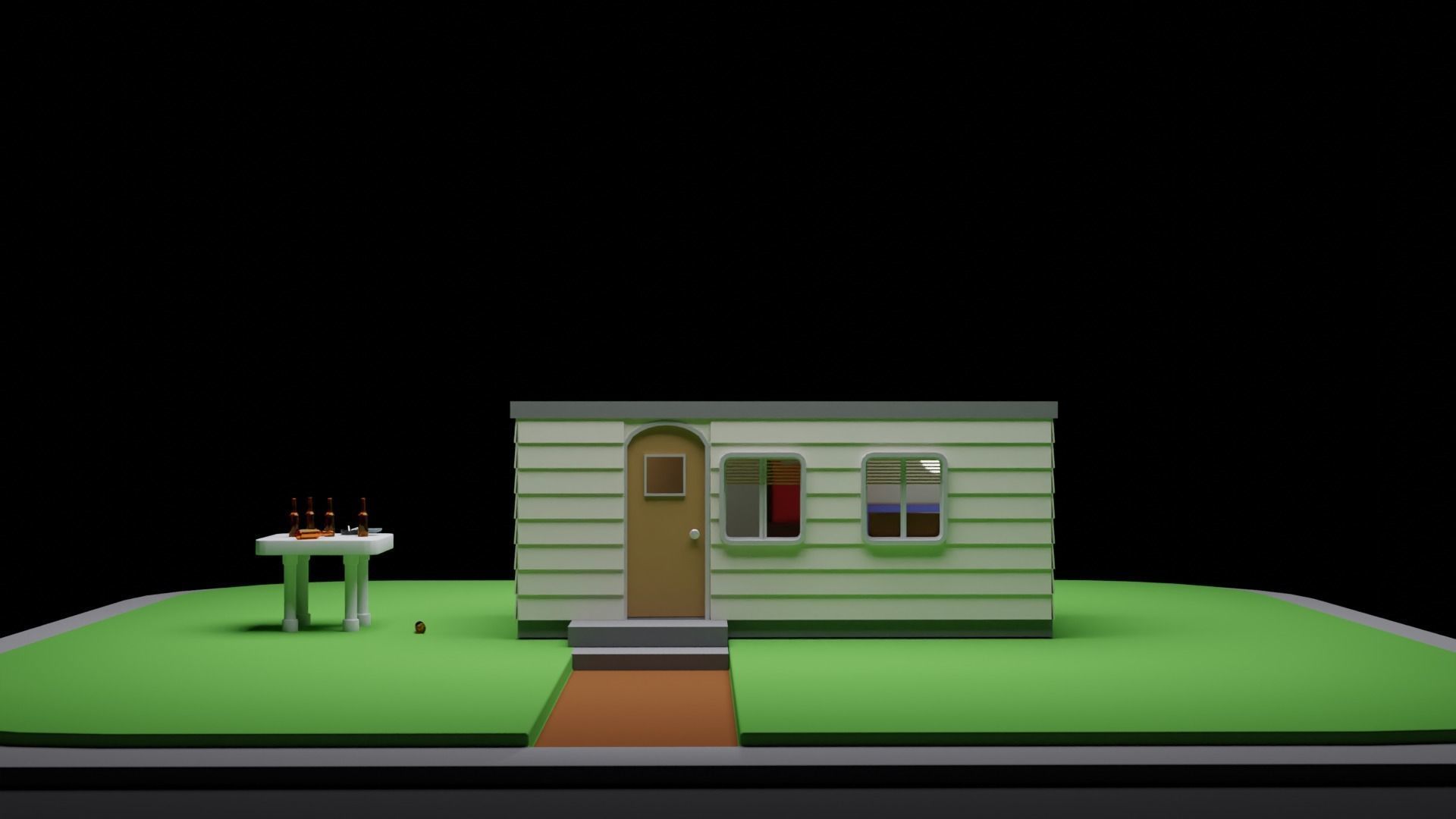 A Caravan house with table and chairs Low-poly 3D model_2
