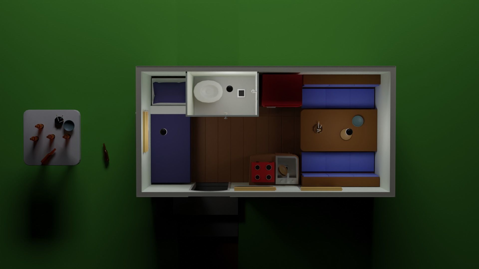 A Caravan house with table and chairs Low-poly 3D model_3
