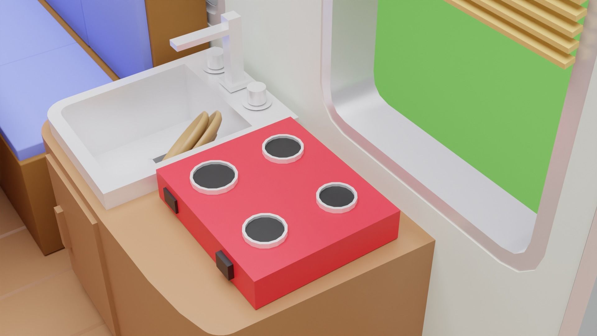 A Caravan house with table and chairs Low-poly 3D model_10