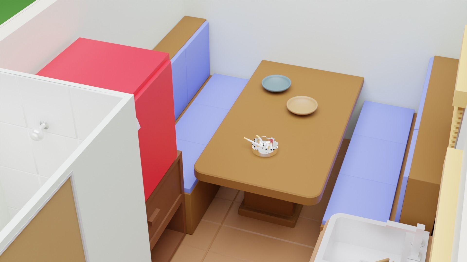 A Caravan house with table and chairs Low-poly 3D model_7