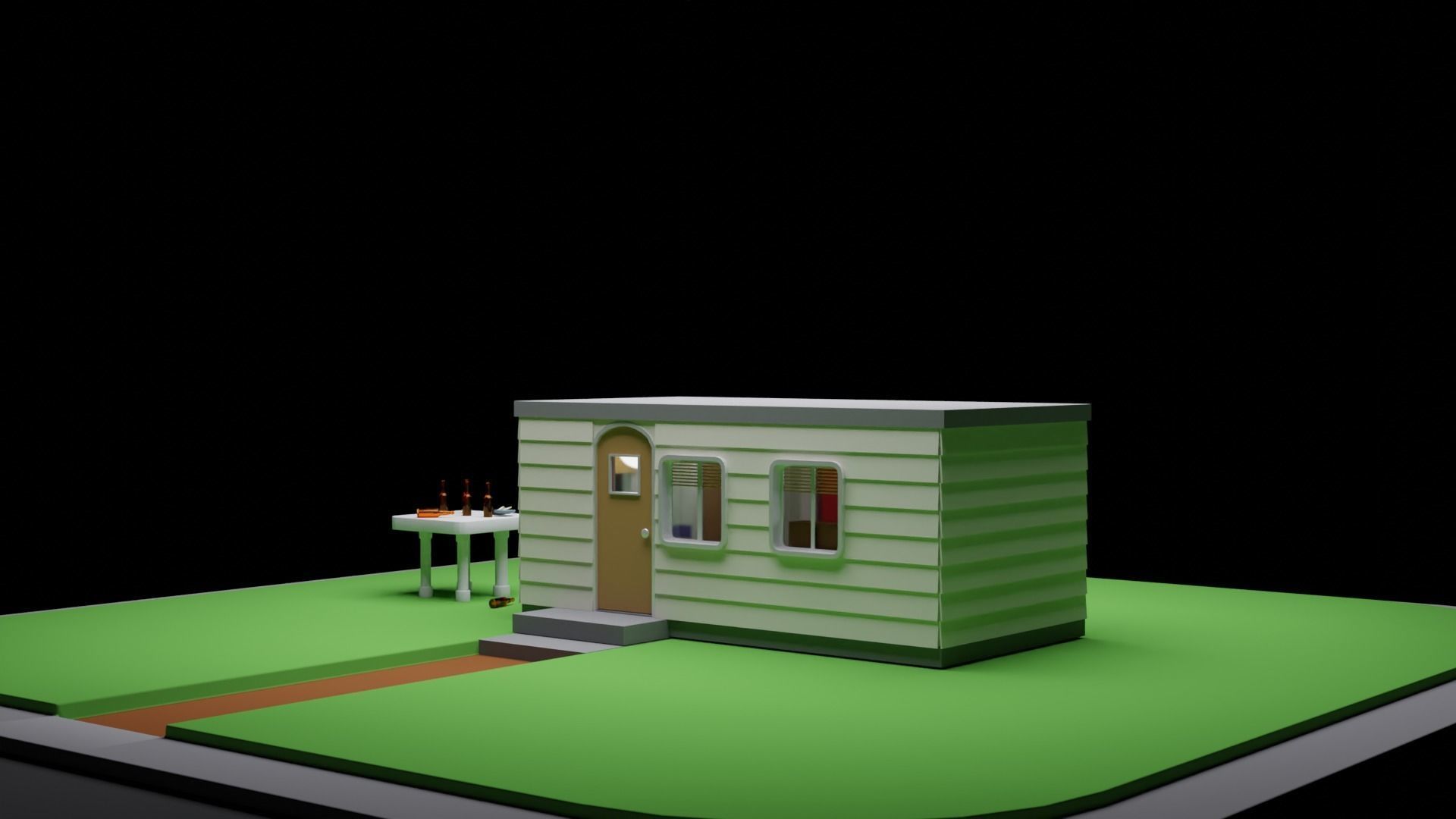 A Caravan house with table and chairs Low-poly 3D model_4
