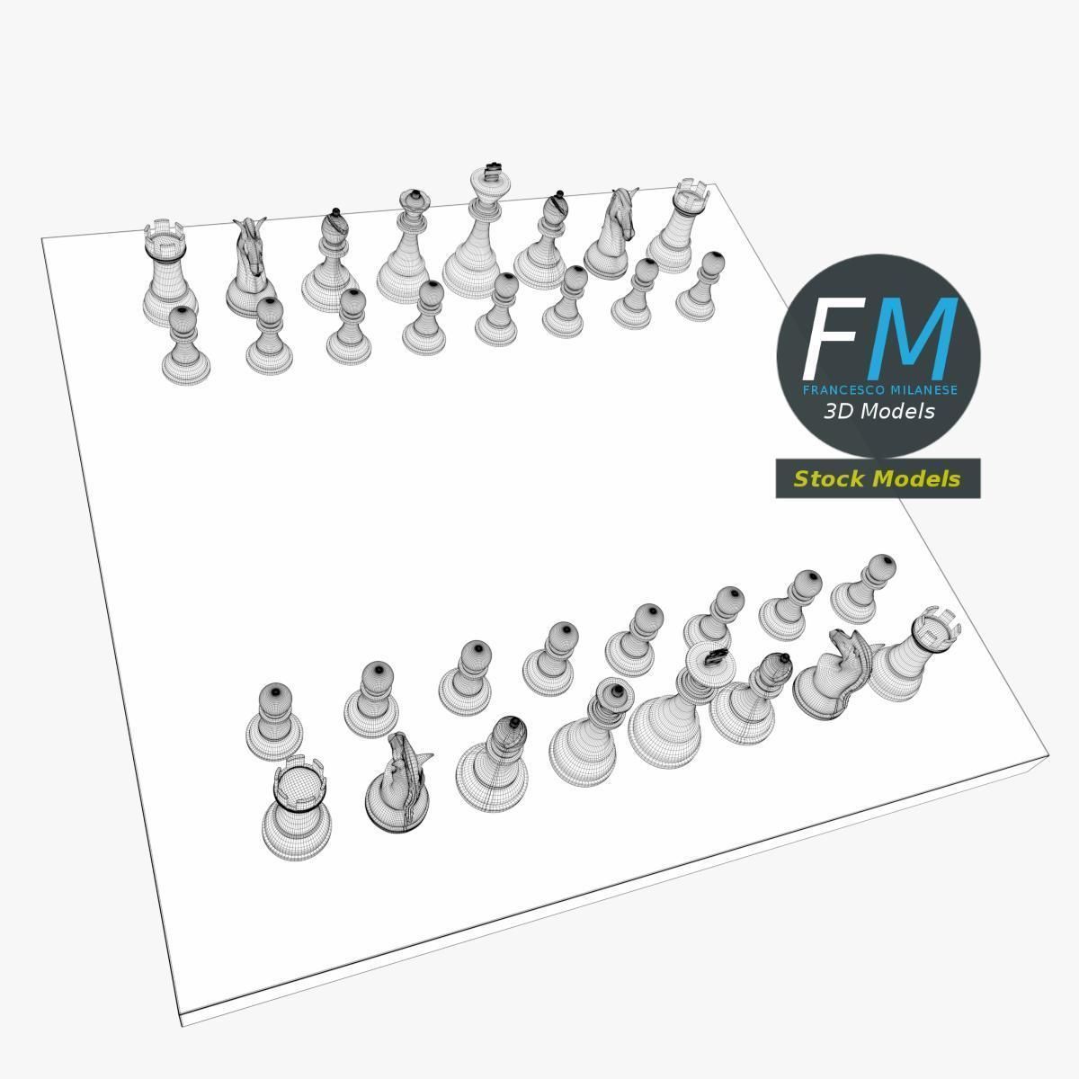Wooden chess set 3D model_7